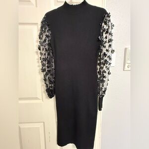 Elegant Black Dress with Floral Sleeves